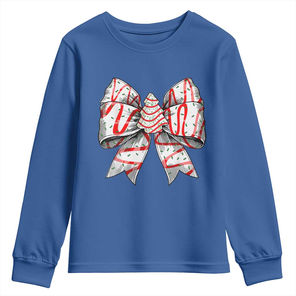 Coquette Bow Christmas Tree Cake Youth Sweatshirt Xmas Vibes TS02 Royal Blue Print Your Wear