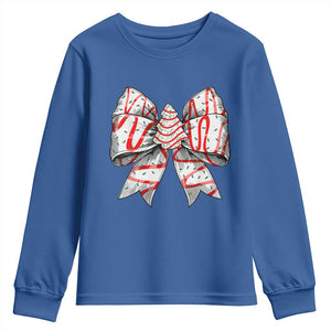 Coquette Bow Christmas Tree Cake Youth Sweatshirt Xmas Vibes TS02 Royal Blue Print Your Wear
