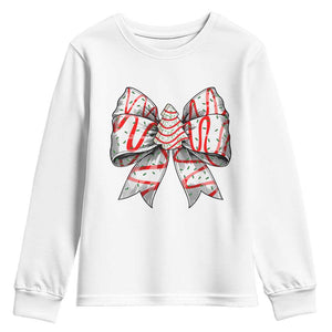 Coquette Bow Christmas Tree Cake Youth Sweatshirt Xmas Vibes TS02 White Print Your Wear