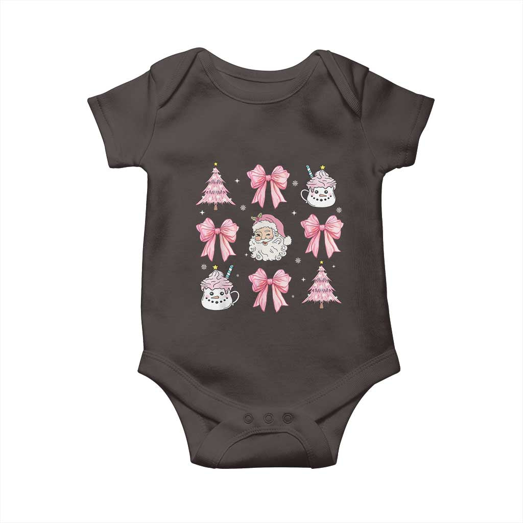 Pink Christmas Coquette Bow Baby Onesie Santa Festive Xmas Vibe TS02 Dark Chocolate Print Your Wear