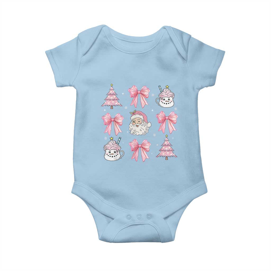 Pink Christmas Coquette Bow Baby Onesie Santa Festive Xmas Vibe TS02 Light Blue Print Your Wear