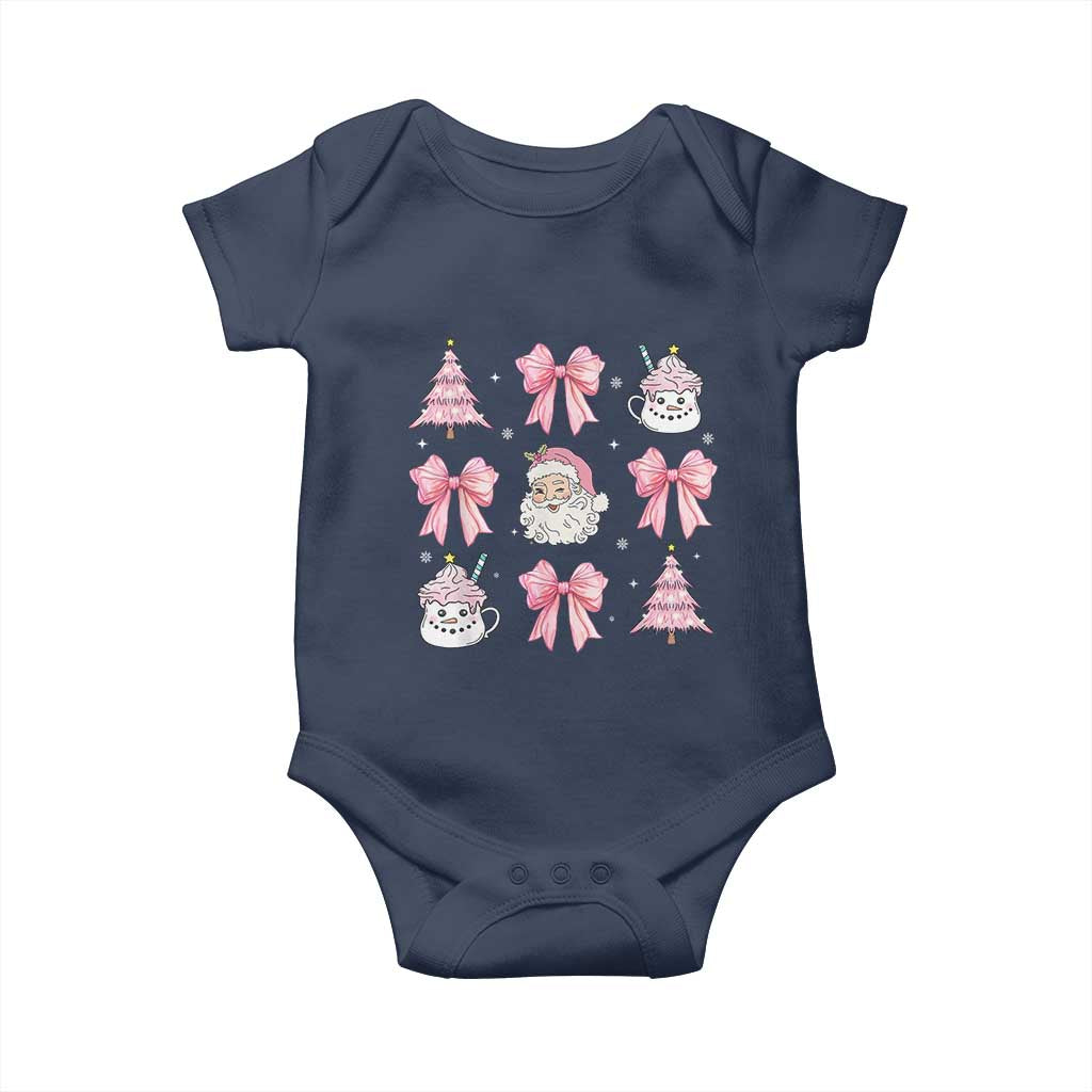 Pink Christmas Coquette Bow Baby Onesie Santa Festive Xmas Vibe TS02 Navy Print Your Wear