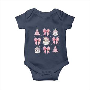 Pink Christmas Coquette Bow Baby Onesie Santa Festive Xmas Vibe TS02 Navy Print Your Wear