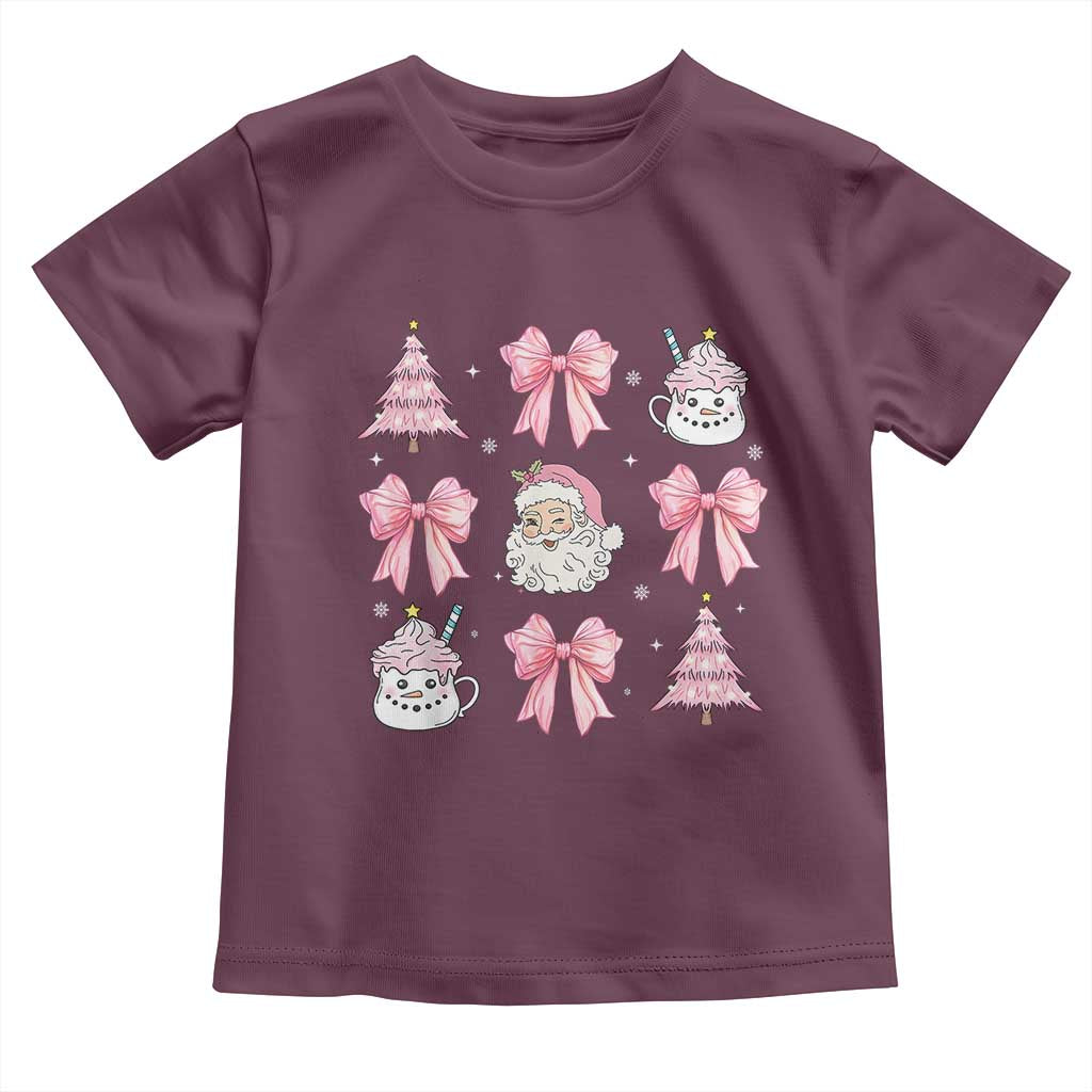 Pink Christmas Coquette Bow Baby Shirt Santa Festive Xmas Vibe TS02 Maroon Print Your Wear