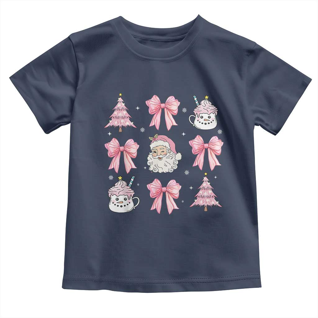 Pink Christmas Coquette Bow Baby Shirt Santa Festive Xmas Vibe TS02 Navy Print Your Wear