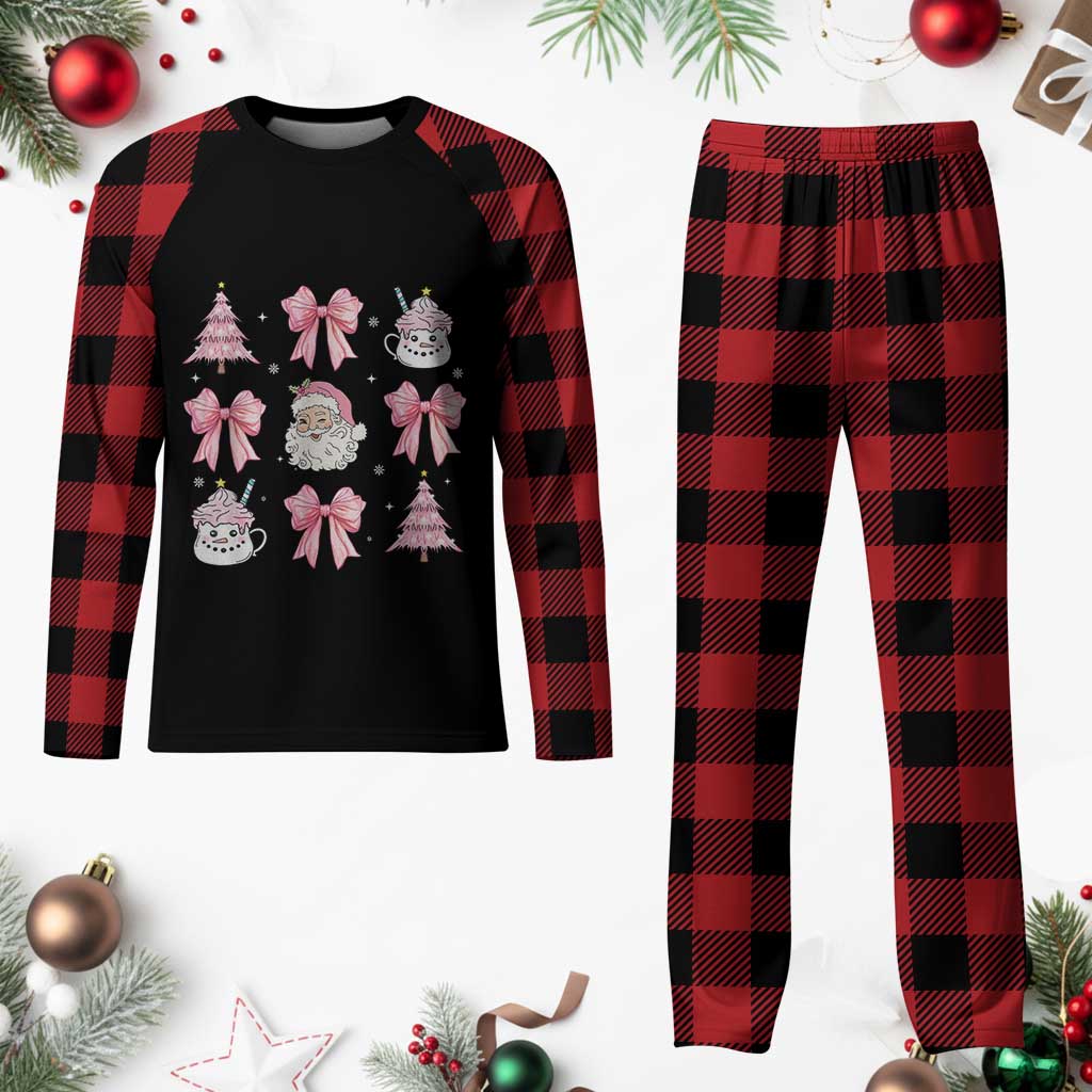 Pink Christmas Coquette Bow Plaid Pajama Set Santa Festive Xmas Vibe TS02 Buffalo Plaid Print Your Wear