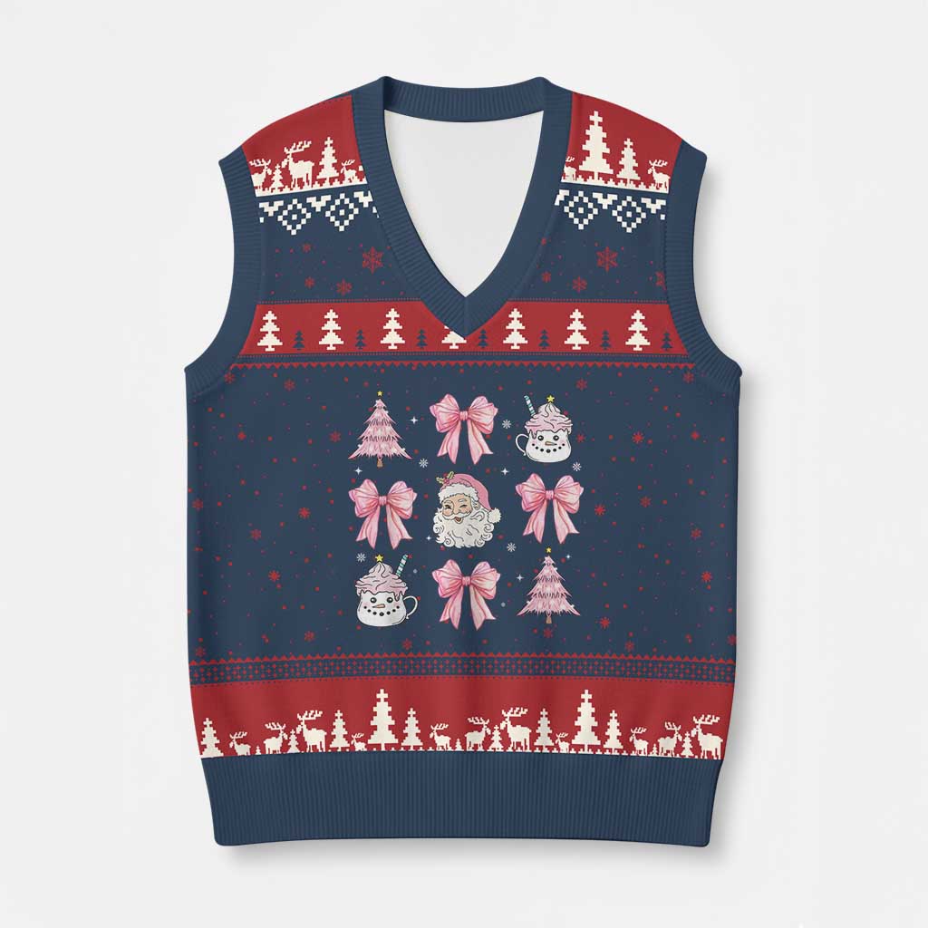 Pink Xmas Coquette Bow V-Neck Knit Sweater Vest Santa Festive Xmas Vibe TS02 Navy Red Print Your Wear
