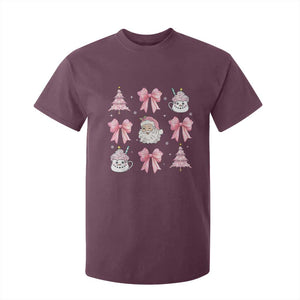 Pink Christmas Coquette Bow T Shirt For Kid Santa Festive Xmas Vibe TS02 Maroon Print Your Wear
