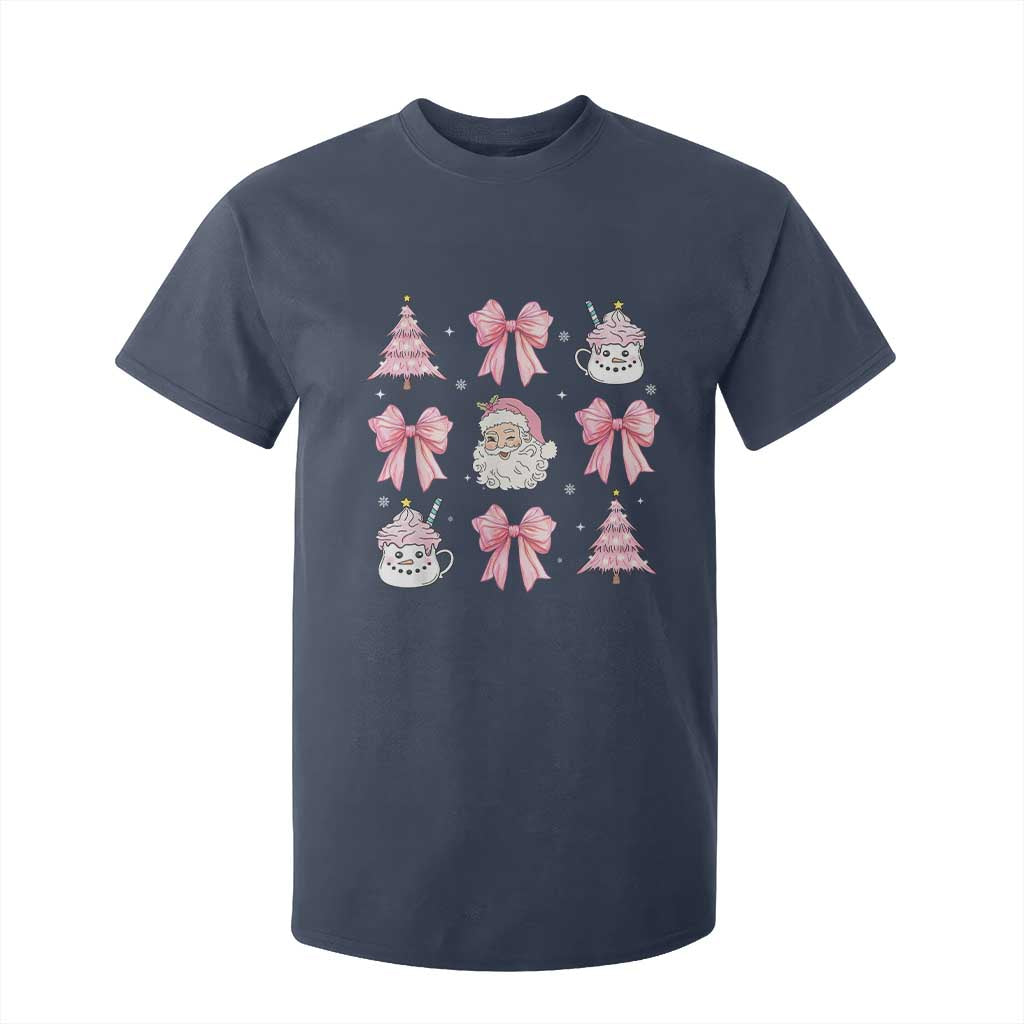 Pink Christmas Coquette Bow T Shirt For Kid Santa Festive Xmas Vibe TS02 Navy Print Your Wear