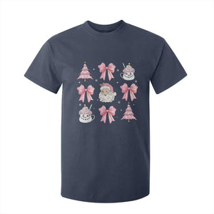 Pink Christmas Coquette Bow T Shirt For Kid Santa Festive Xmas Vibe TS02 Navy Print Your Wear