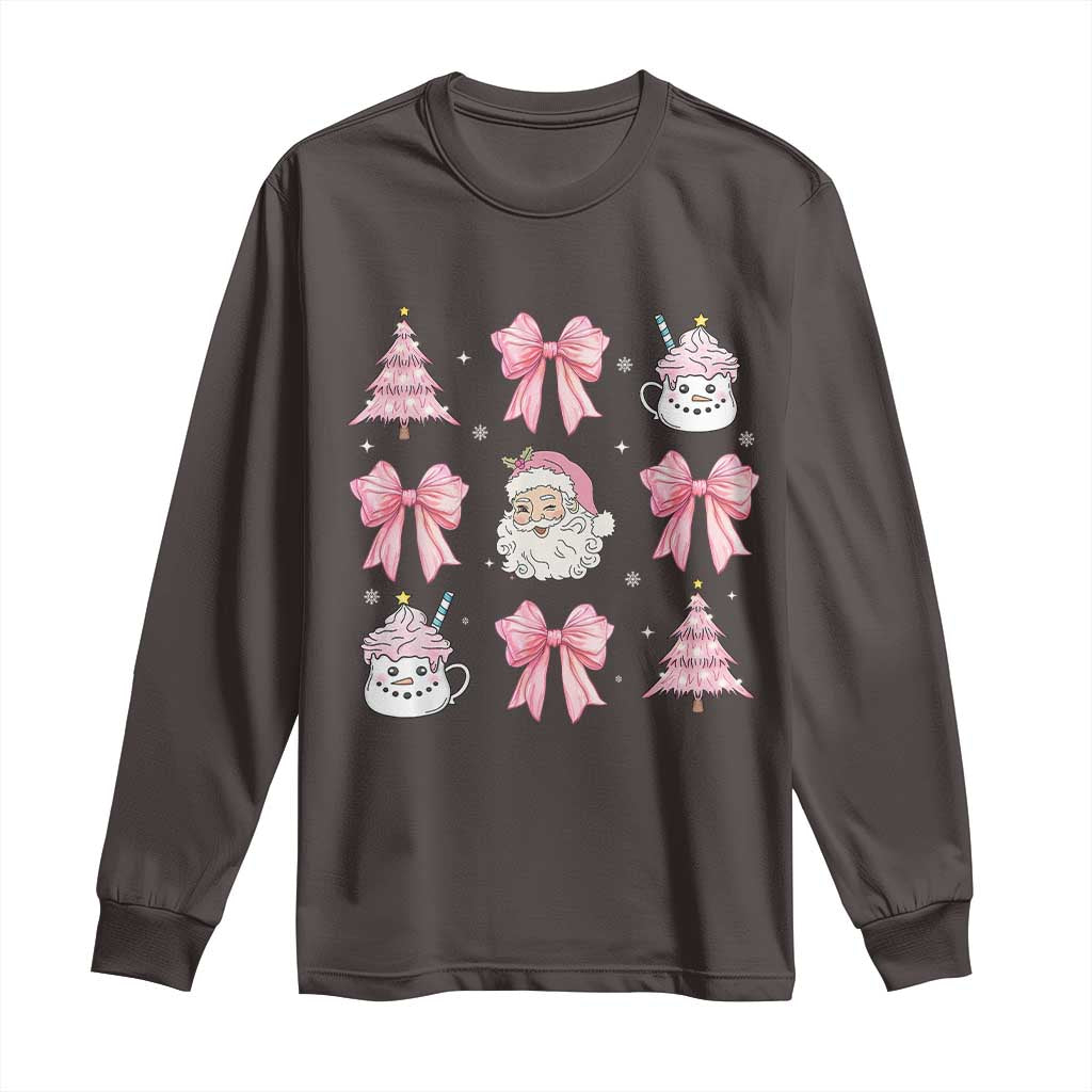 Pink Christmas Coquette Bow Long Sleeve Shirt Santa Festive Xmas Vibe TS02 Dark Chocolate Print Your Wear