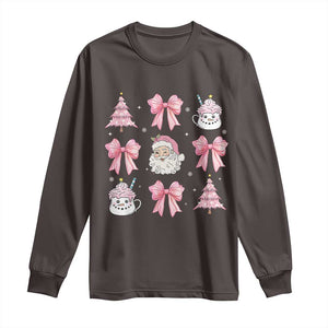 Pink Christmas Coquette Bow Long Sleeve Shirt Santa Festive Xmas Vibe TS02 Dark Chocolate Print Your Wear