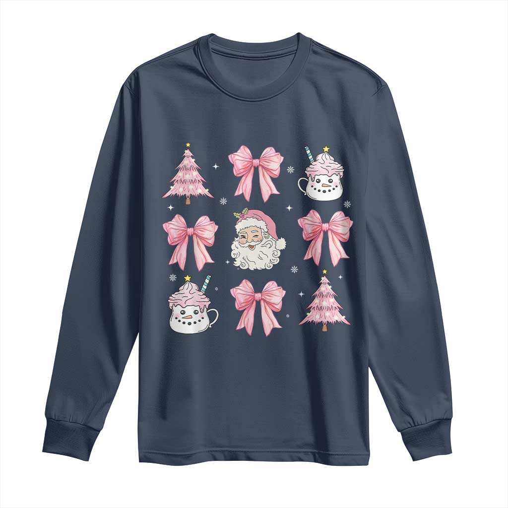 Pink Christmas Coquette Bow Long Sleeve Shirt Santa Festive Xmas Vibe TS02 Navy Print Your Wear