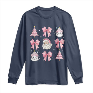 Pink Christmas Coquette Bow Long Sleeve Shirt Santa Festive Xmas Vibe TS02 Navy Print Your Wear