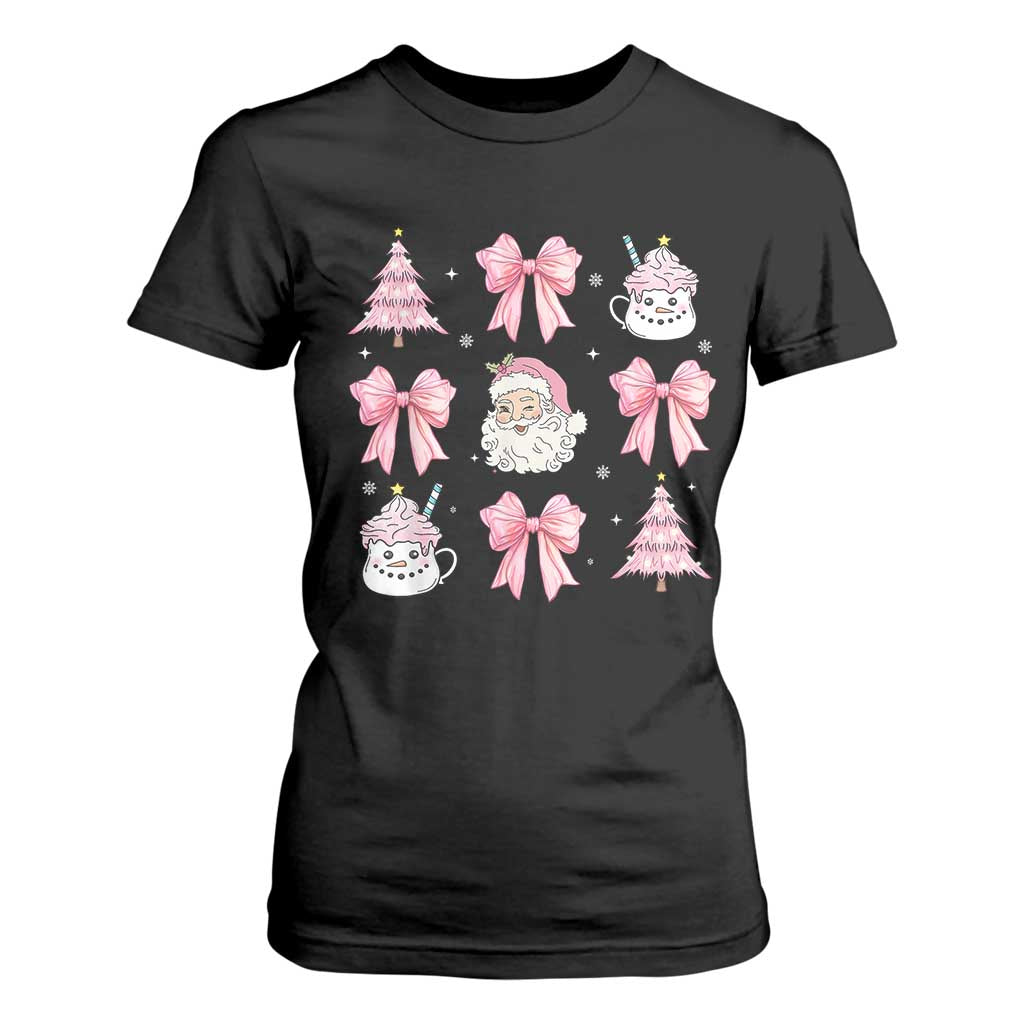 Pink Christmas Coquette Bow T Shirt For Women Santa Festive Xmas Vibe TS02 Black Print Your Wear