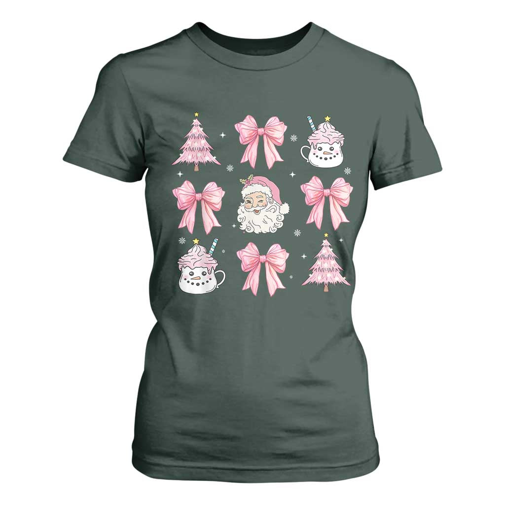 Pink Christmas Coquette Bow T Shirt For Women Santa Festive Xmas Vibe TS02 Dark Forest Green Print Your Wear