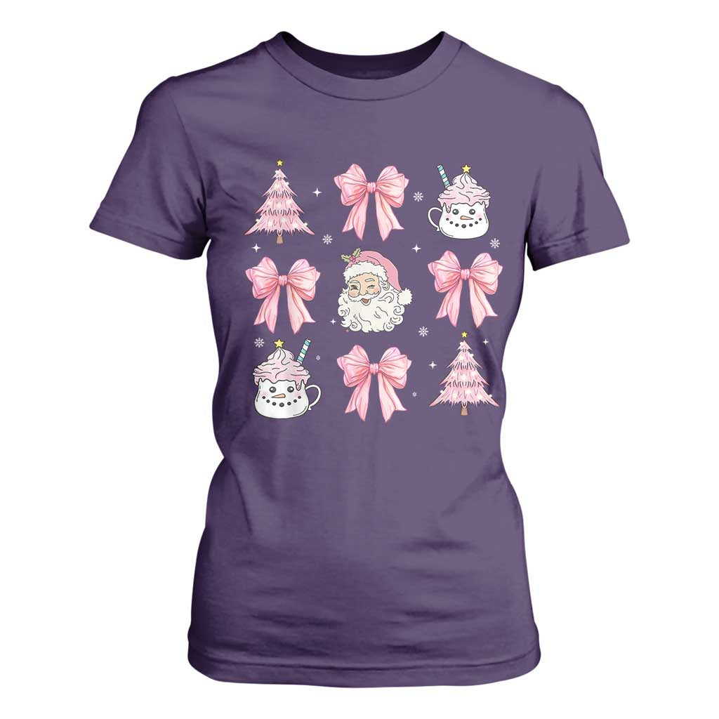 Pink Christmas Coquette Bow T Shirt For Women Santa Festive Xmas Vibe TS02 Purple Print Your Wear