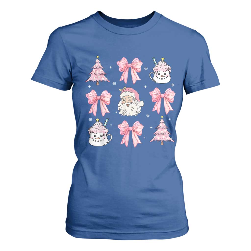 Pink Christmas Coquette Bow T Shirt For Women Santa Festive Xmas Vibe TS02 Royal Blue Print Your Wear