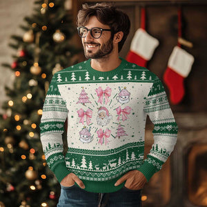 Pink Christmas Coquette Bow Ugly Christmas Sweater Santa Festive Xmas Vibe TS02 Green Print Your Wear