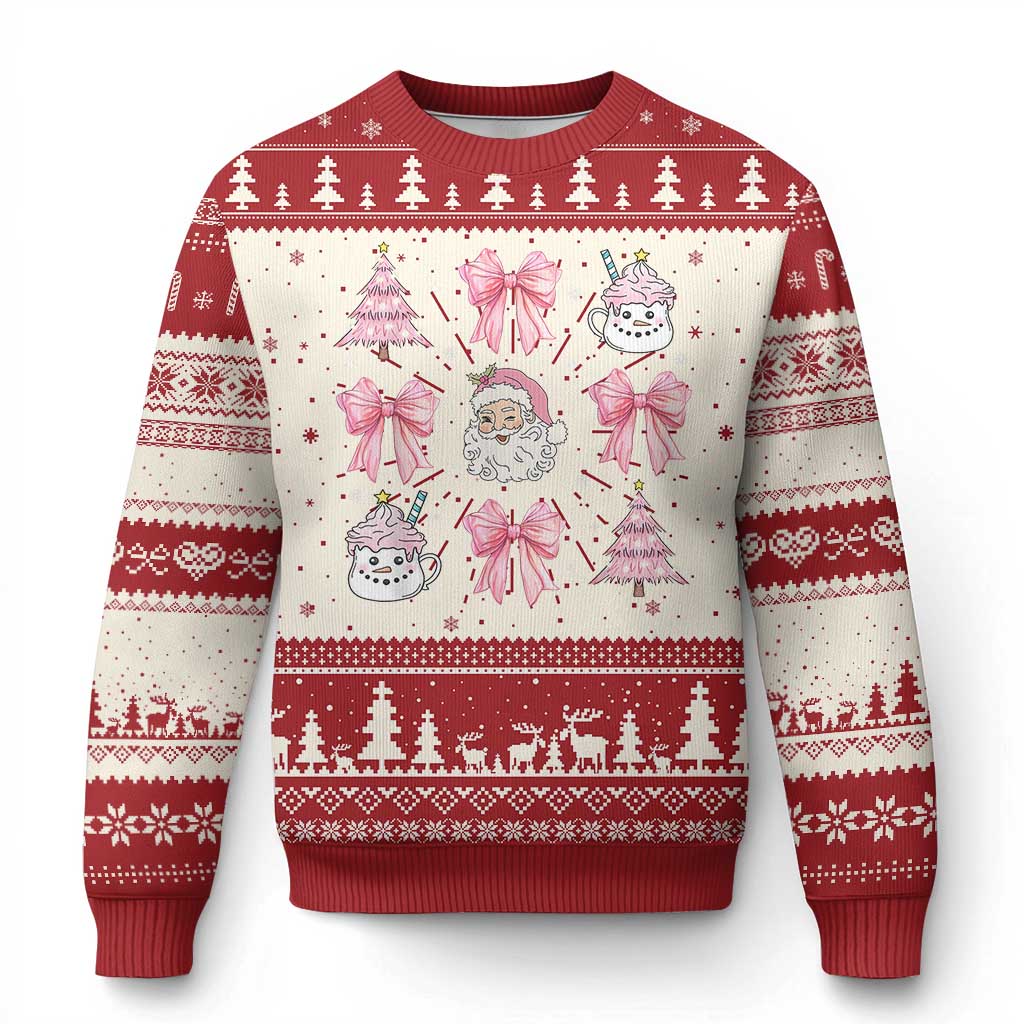 Pink Christmas Coquette Bow Ugly Christmas Sweater Santa Festive Xmas Vibe TS02 Red Print Your Wear