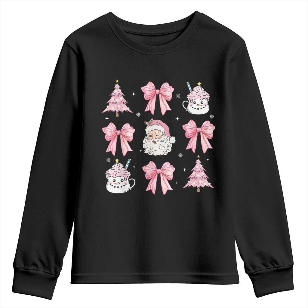 Pink Christmas Coquette Bow Youth Sweatshirt Santa Festive Xmas Vibe TS02 Black Print Your Wear