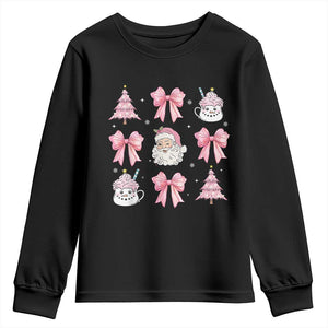 Pink Christmas Coquette Bow Youth Sweatshirt Santa Festive Xmas Vibe TS02 Black Print Your Wear