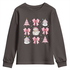 Pink Christmas Coquette Bow Youth Sweatshirt Santa Festive Xmas Vibe TS02 Dark Chocolate Print Your Wear