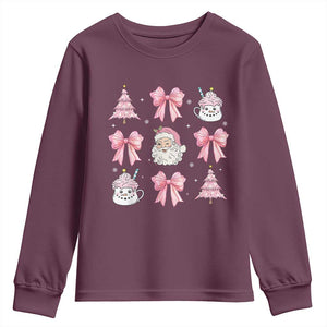 Pink Christmas Coquette Bow Youth Sweatshirt Santa Festive Xmas Vibe TS02 Maroon Print Your Wear