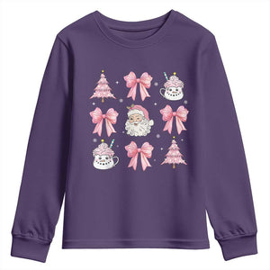 Pink Christmas Coquette Bow Youth Sweatshirt Santa Festive Xmas Vibe TS02 Purple Print Your Wear