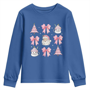 Pink Christmas Coquette Bow Youth Sweatshirt Santa Festive Xmas Vibe TS02 Royal Blue Print Your Wear