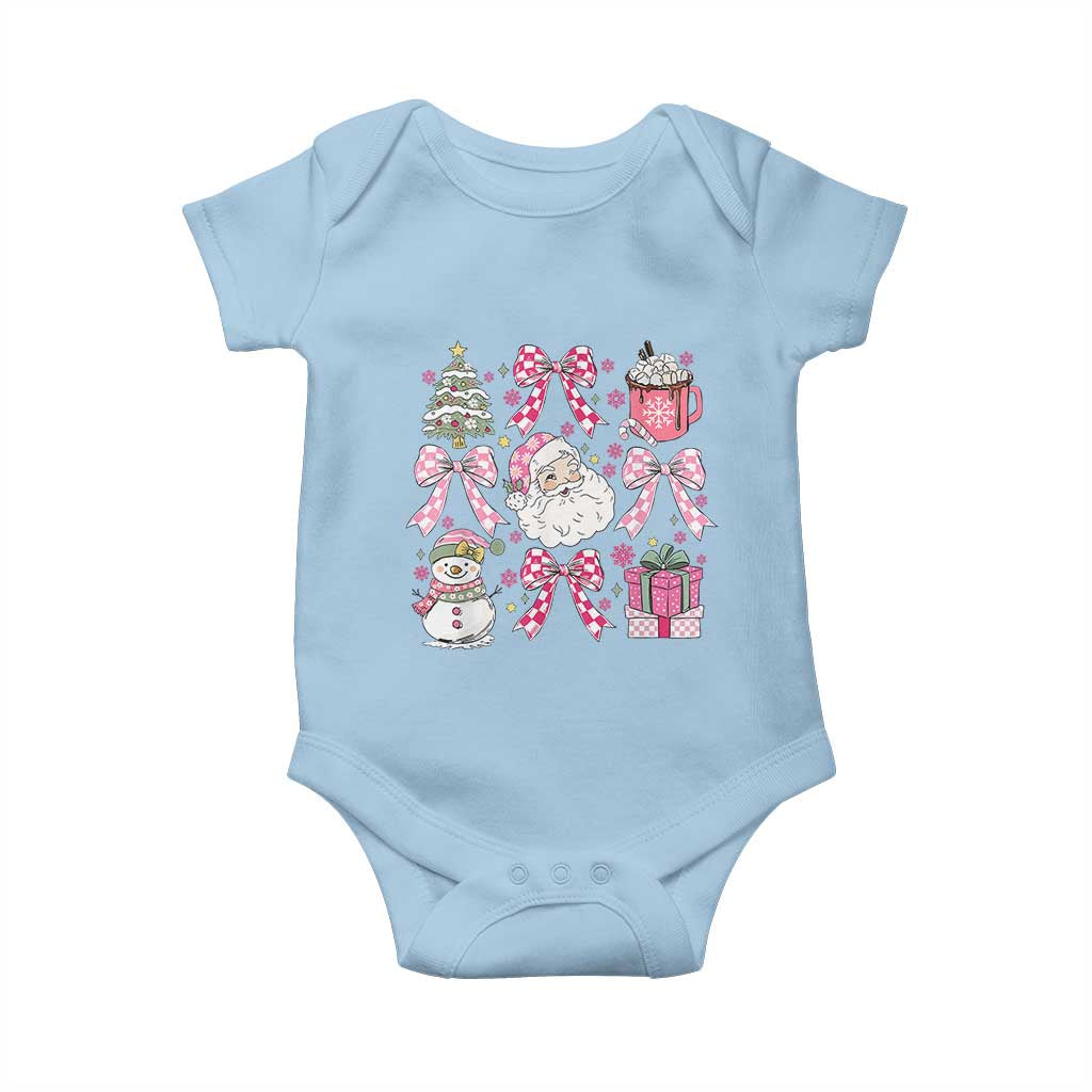 Retro Santa Claus Pink Coquette Bow Baby Onesie Festive Xmas Vibe TS02 Light Blue Print Your Wear