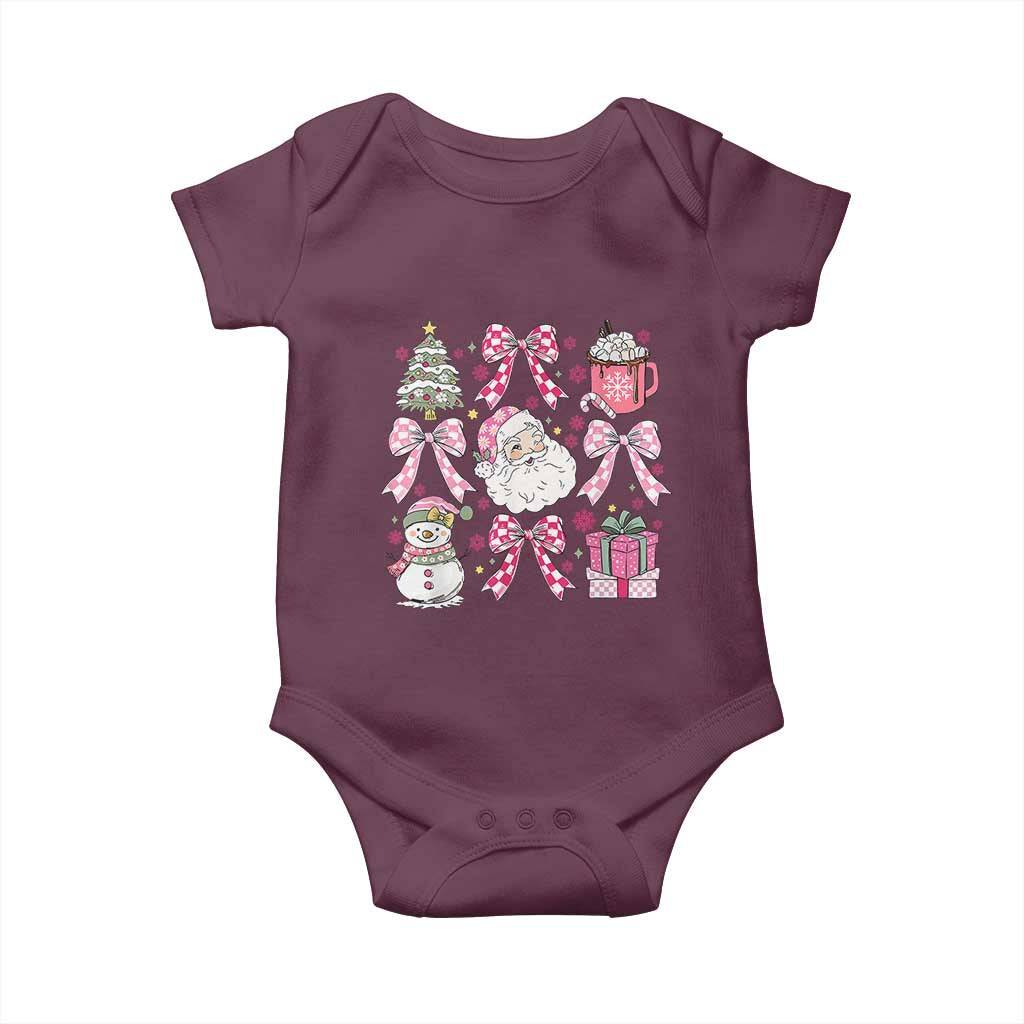 Retro Santa Claus Pink Coquette Bow Baby Onesie Festive Xmas Vibe TS02 Maroon Print Your Wear