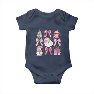 Retro Santa Claus Pink Coquette Bow Baby Onesie Festive Xmas Vibe TS02 Navy Print Your Wear