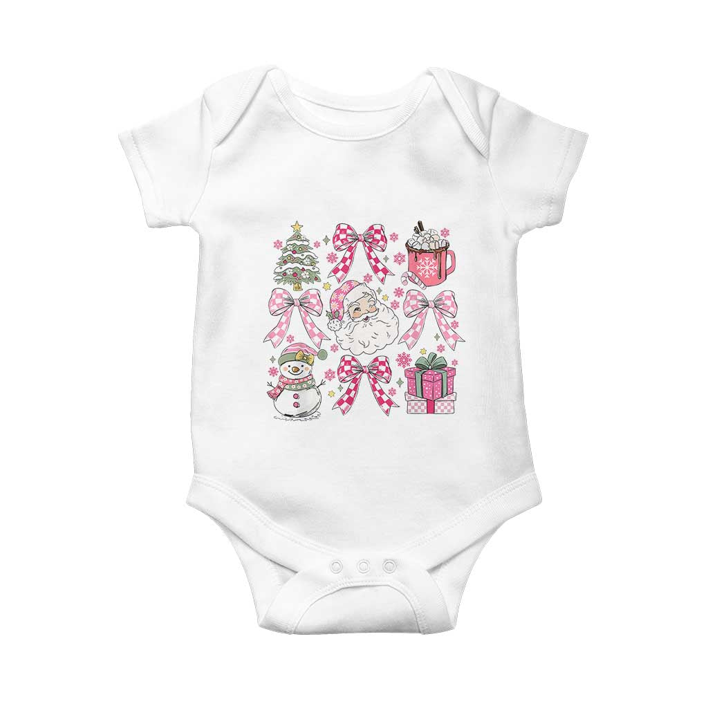 Retro Santa Claus Pink Coquette Bow Baby Onesie Festive Xmas Vibe TS02 White Print Your Wear