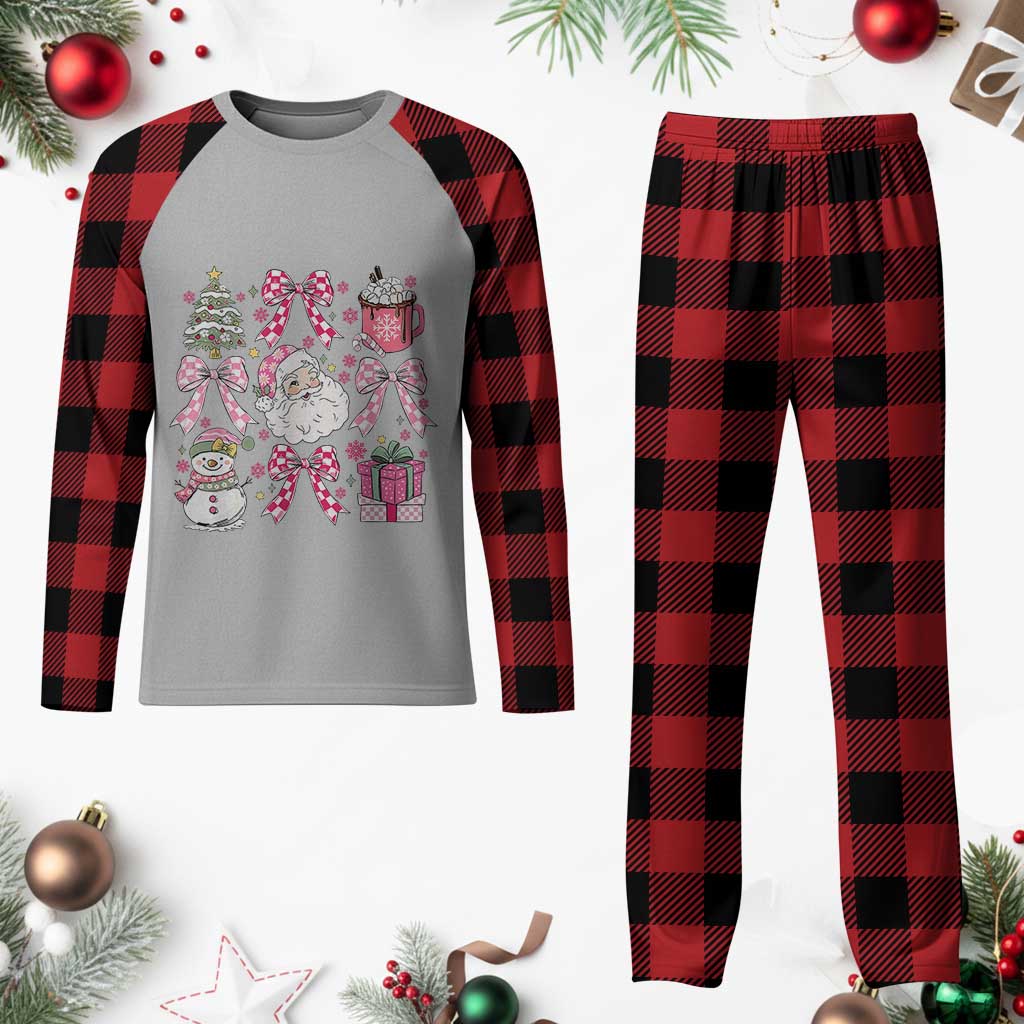 Retro Santa Claus Pink Coquette Bow Plaid Pajama Set Festive Xmas Vibe TS02 Buffalo Plaid Print Your Wear