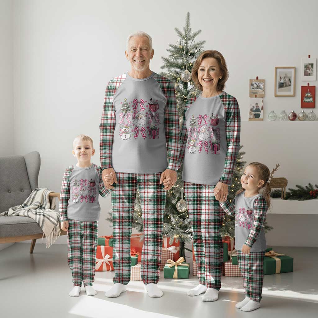 Retro Santa Claus Pink Coquette Bow Plaid Pajama Set Festive Xmas Vibe TS02 Christmas Plaid Print Your Wear