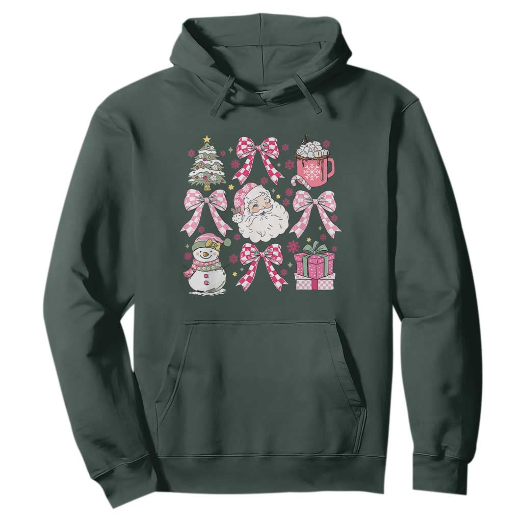Retro Santa Claus Pink Coquette Bow Hoodie Festive Xmas Vibe TS02 Dark Forest Green Print Your Wear