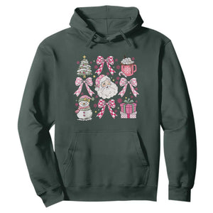 Retro Santa Claus Pink Coquette Bow Hoodie Festive Xmas Vibe TS02 Dark Forest Green Print Your Wear