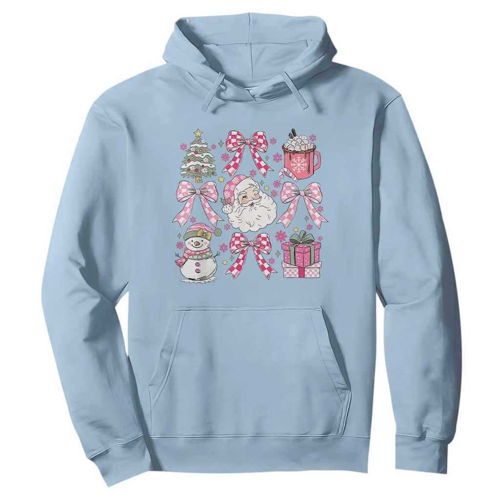 Retro Santa Claus Pink Coquette Bow Hoodie Festive Xmas Vibe TS02 Light Blue Print Your Wear