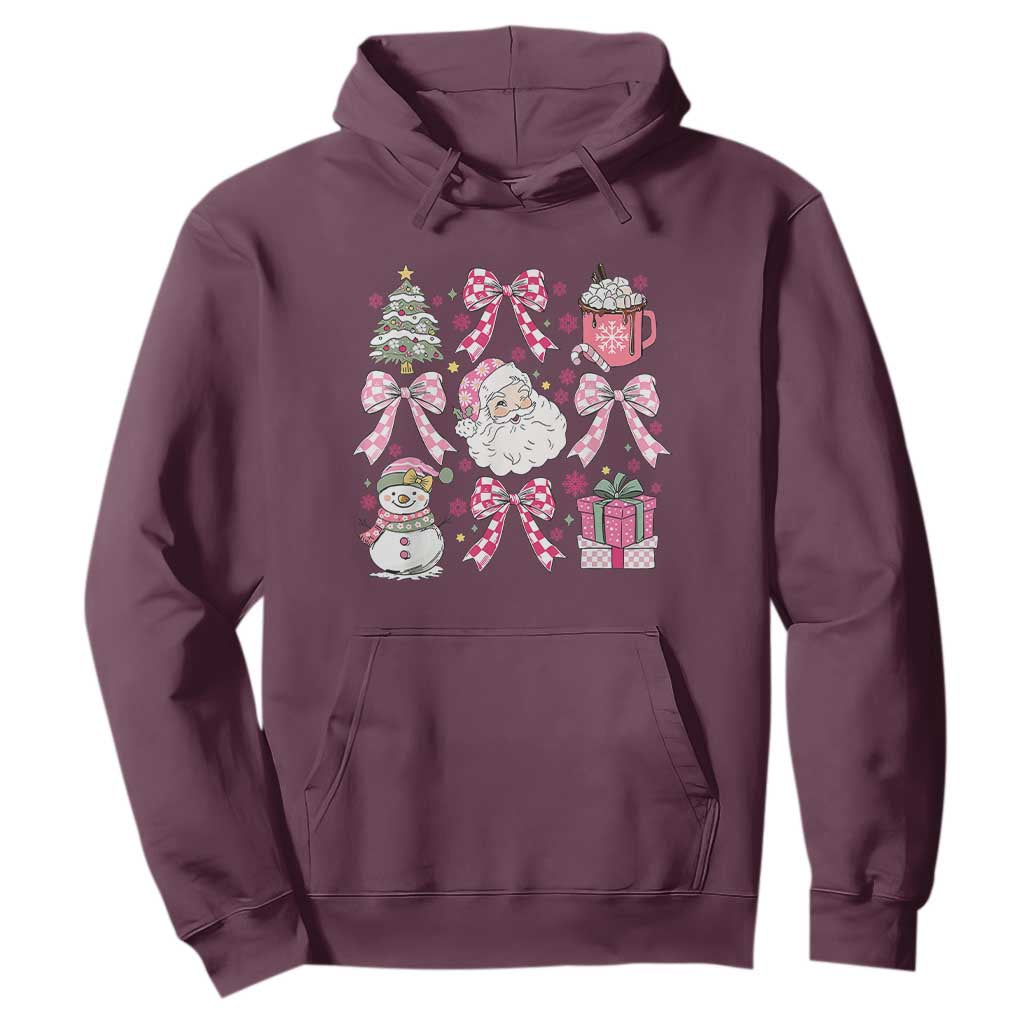 Retro Santa Claus Pink Coquette Bow Hoodie Festive Xmas Vibe TS02 Maroon Print Your Wear