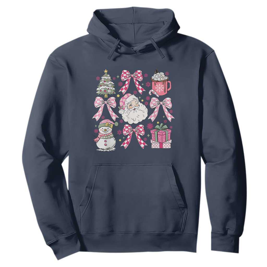 Retro Santa Claus Pink Coquette Bow Hoodie Festive Xmas Vibe TS02 Navy Print Your Wear