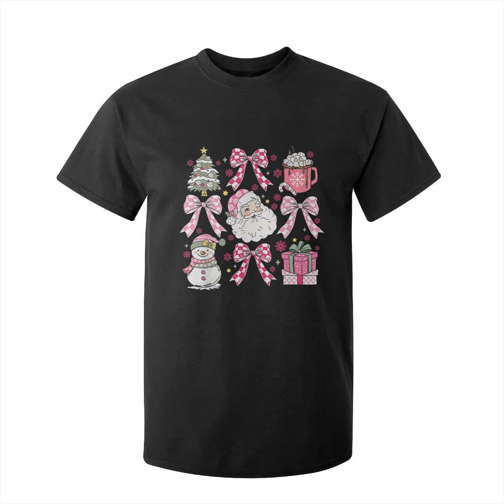 Retro Santa Claus Pink Coquette Bow T Shirt For Kid Festive Xmas Vibe TS02 Black Print Your Wear