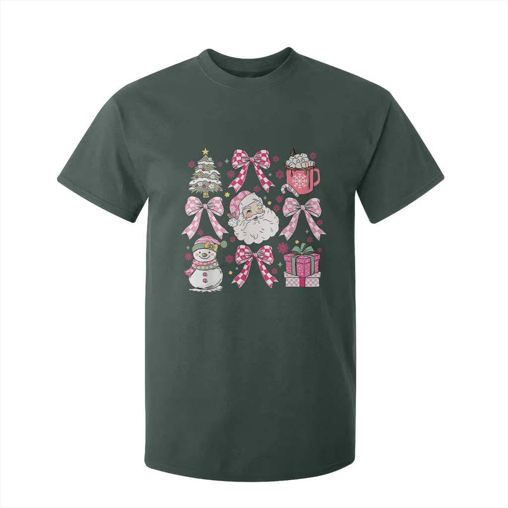 Retro Santa Claus Pink Coquette Bow T Shirt For Kid Festive Xmas Vibe TS02 Dark Forest Green Print Your Wear