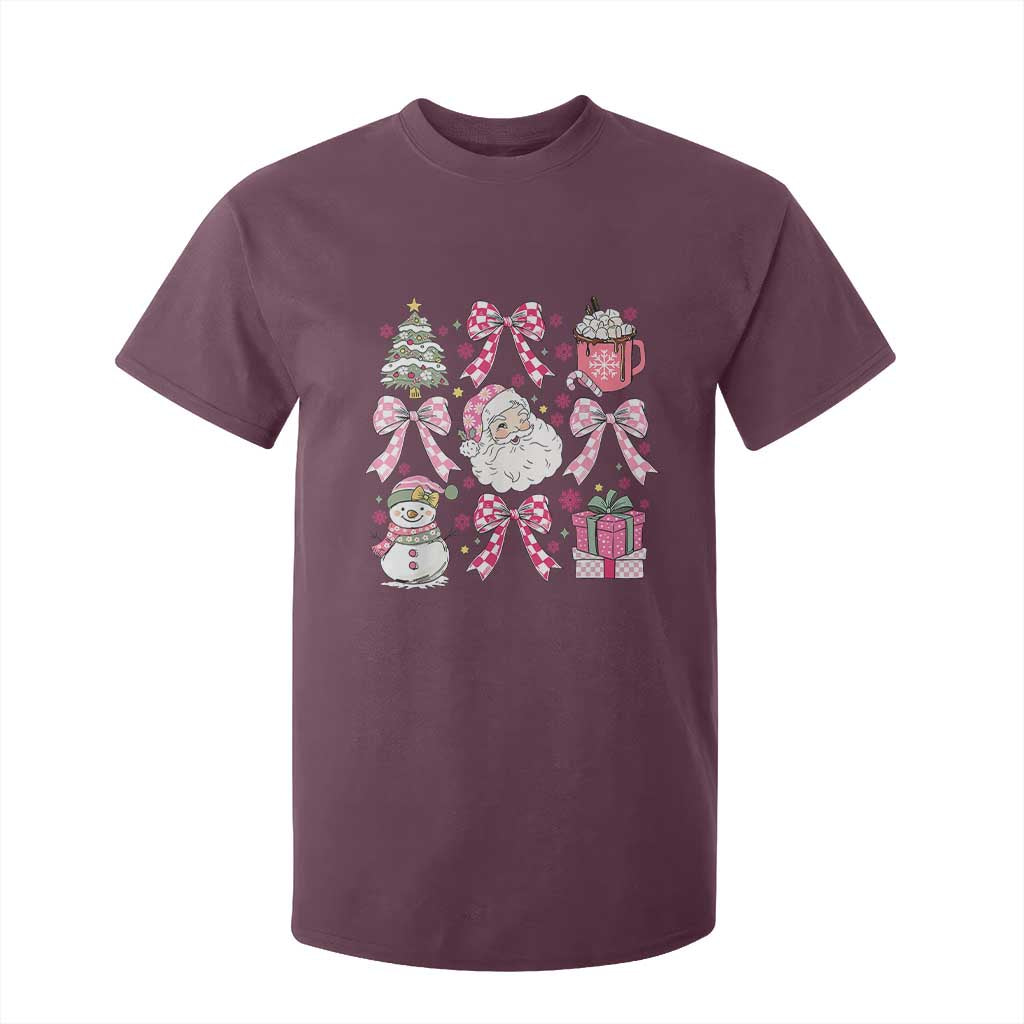 Retro Santa Claus Pink Coquette Bow T Shirt For Kid Festive Xmas Vibe TS02 Maroon Print Your Wear