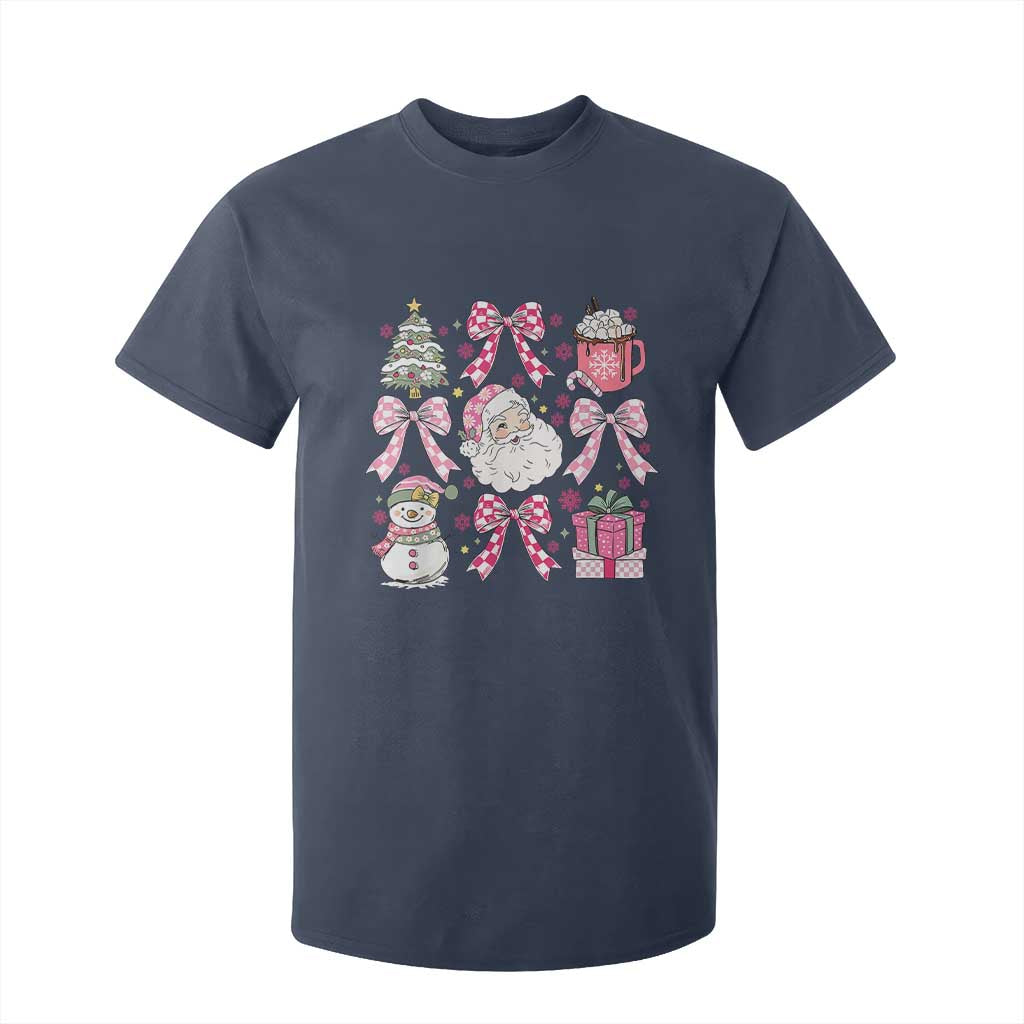 Retro Santa Claus Pink Coquette Bow T Shirt For Kid Festive Xmas Vibe TS02 Navy Print Your Wear