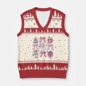 Retro Santa Claus Pink Coquette Bow V-Neck Knit Sweater Vest Festive Xmas Vibe TS02 Beige Red Print Your Wear