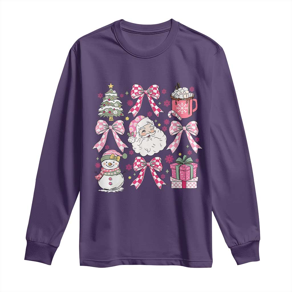 Retro Santa Claus Pink Coquette Bow Long Sleeve Shirt Festive Xmas Vibe TS02 Purple Print Your Wear