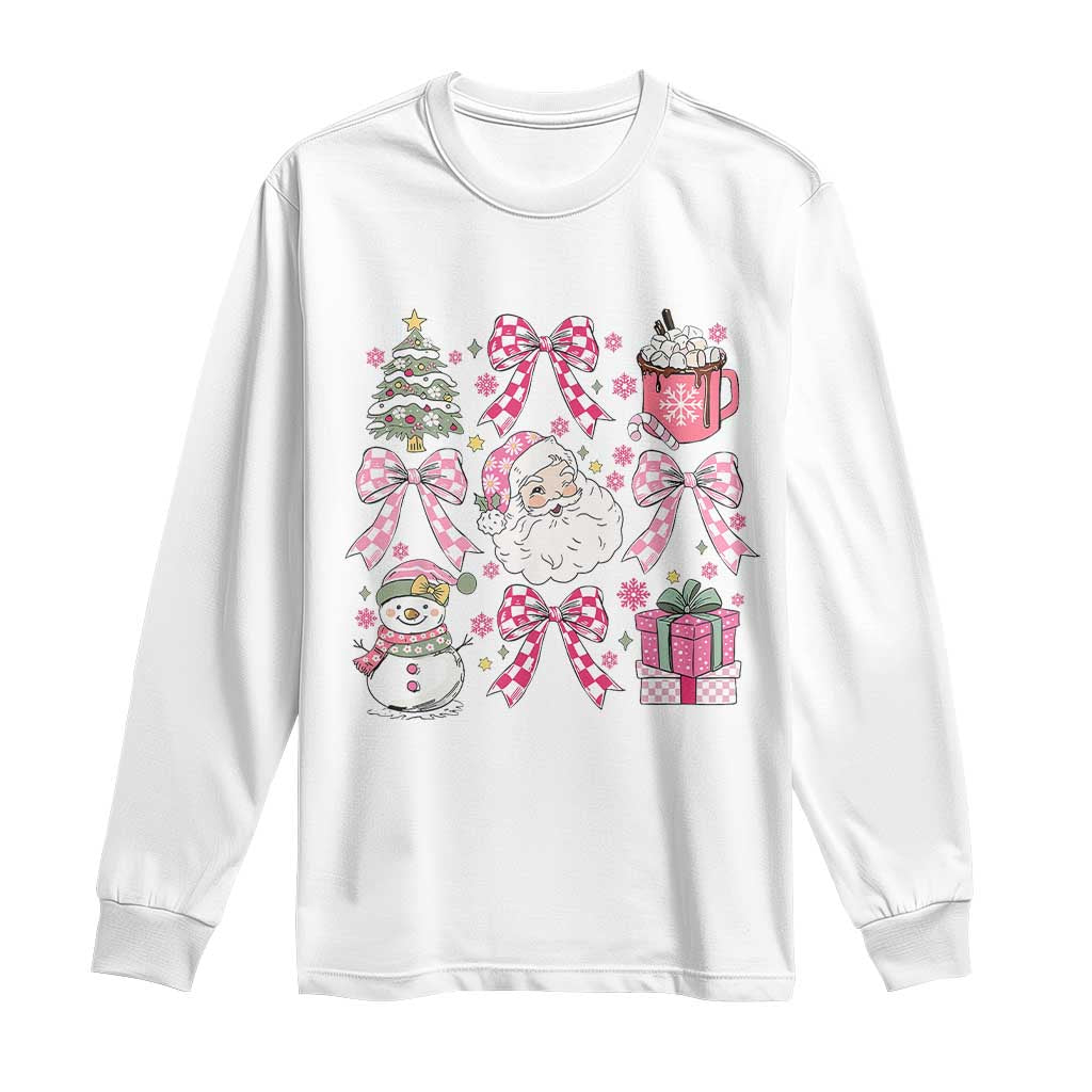 Retro Santa Claus Pink Coquette Bow Long Sleeve Shirt Festive Xmas Vibe TS02 White Print Your Wear