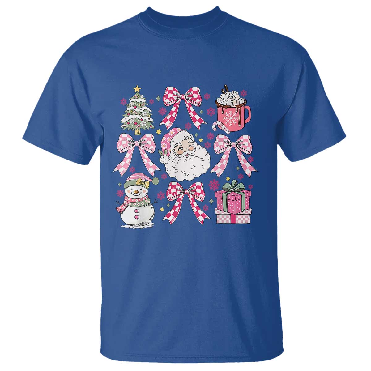 Retro Santa Claus Pink Coquette Bow T Shirt Festive Xmas Vibe TS02 Royal Blue Print Your Wear