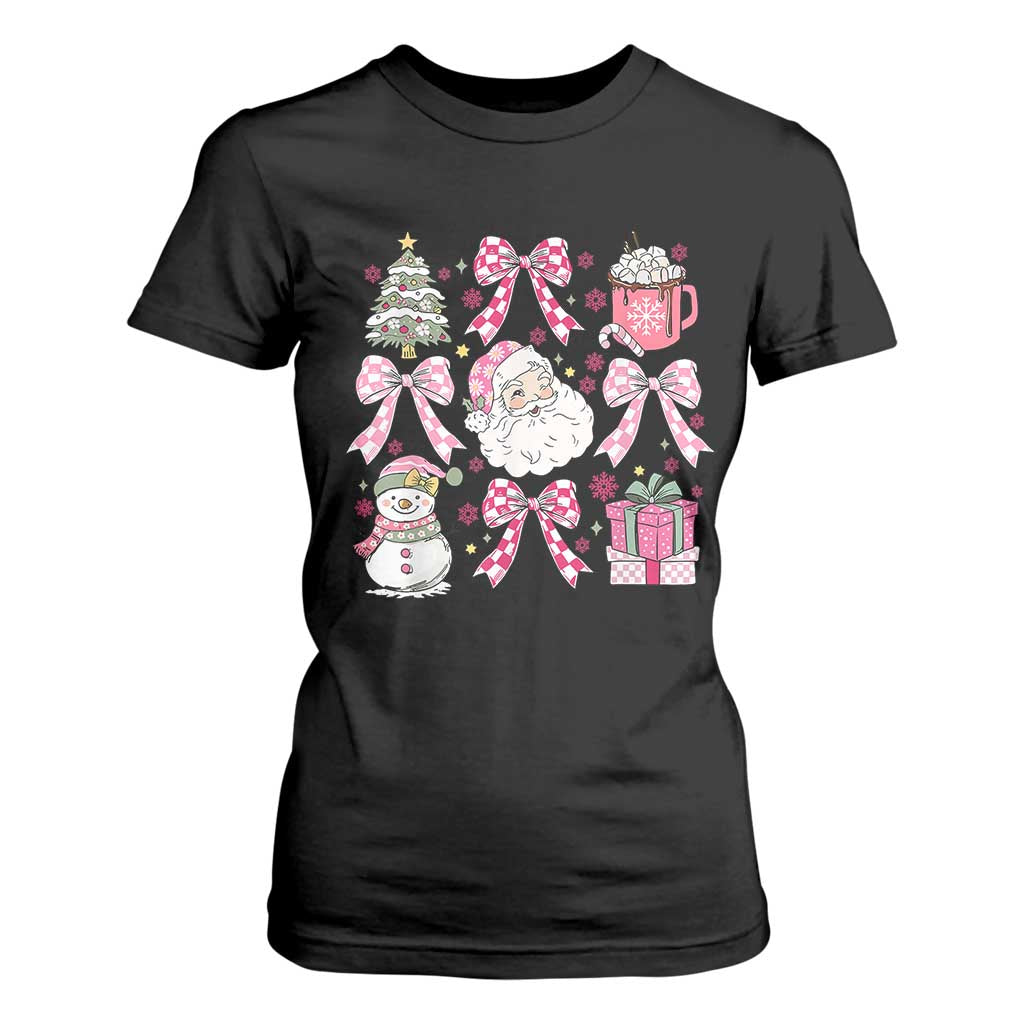 Retro Santa Claus Pink Coquette Bow T Shirt For Women Festive Xmas Vibe TS02 Black Print Your Wear